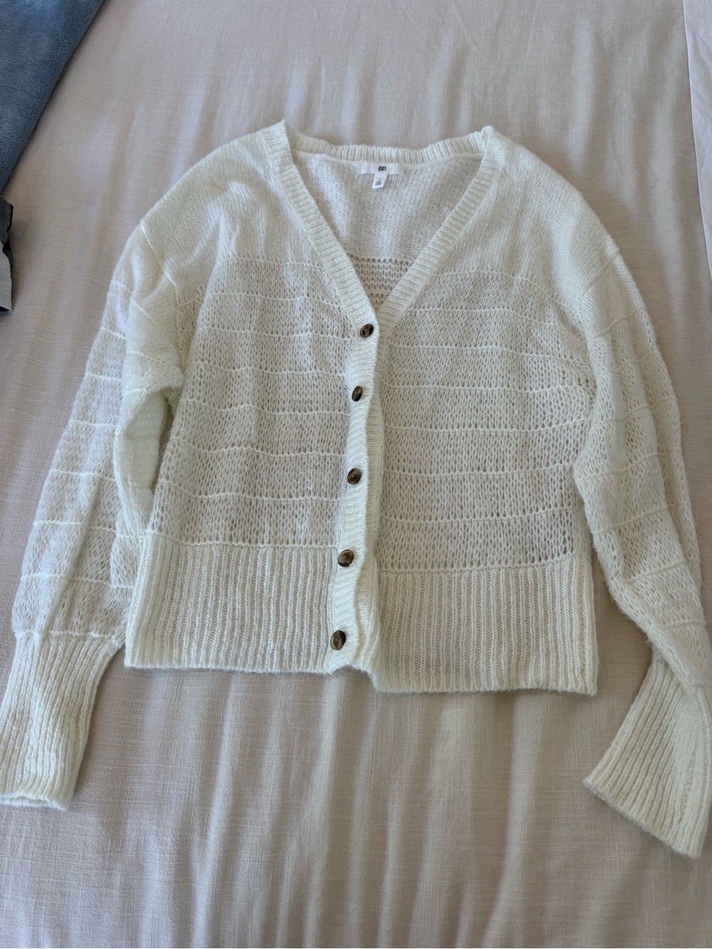 bp Cream Open-Knit V-Neck Button Cardigan